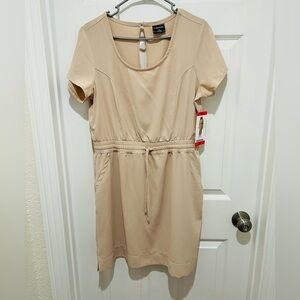 Elegant Tan Mini Dress with Drawstring Waist